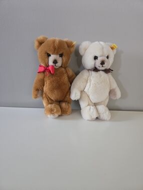 Steiff Plush Bear Pair - Cream & Camel Teddy Bears - 11" Tall